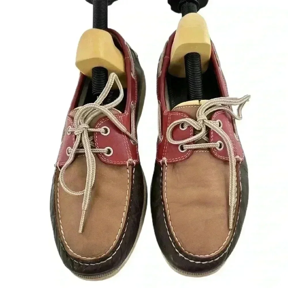 J Murphy mens boat shoes size 10 red brown leather preppy nautical